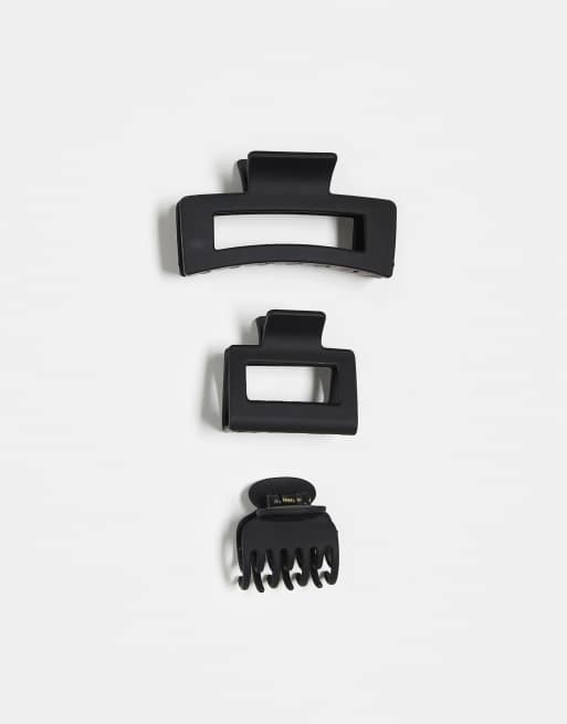 DesignB London - Lot de 3 pinces à cheveux - Noir mat