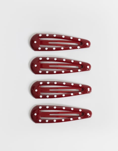 DesignB London - Lot de 4 barrettes à cheveux à pois - Cerise foncé - view 1