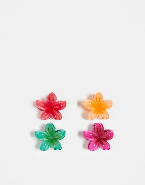 DesignB London - Lot de 4 petites pinces à cheveux en forme de fleurs hawaïennes - Multicolore - view 1