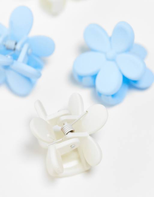 DesignB London - Lot de 4 petites pinces à cheveux motif fleur - Bleu et blanc  , 3 de 4