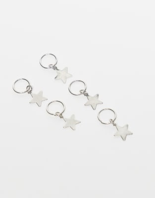 DesignB London - Lot de 5 anneaux à cheveux étoiles - Argenté