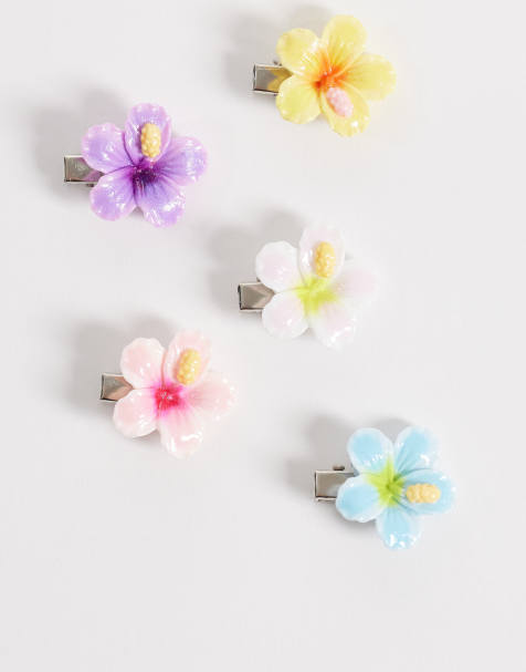 DesignB London - Lot de 5 pinces à cheveux fleur d'hibiscus - Multicolore - view 1