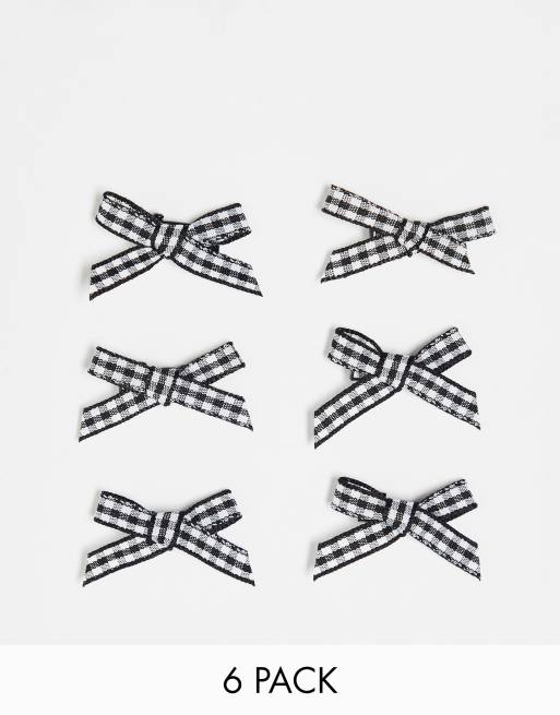 DesignB London - Lot de 6 petits nœuds à carreaux vichy - Noir 