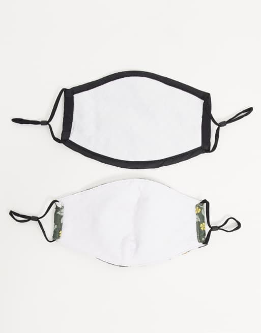 DesignB London - Lot de 2 masques en tissu avec sangles ajustables - Noir et imprimé fleuri, 2 de 4