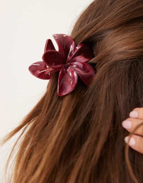 DesignB London marble flower hair claw clip in burgundy - view 1