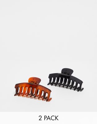 DesignB London – Matte Haarklemmen im 2er-Pack in Schwarz und Schildpatt-Optik  