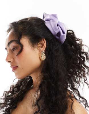 DesignB London maxi satin hair scrunchie in lilac-Purple