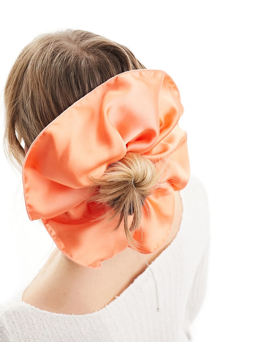 DesignB London maxi satin hair scrunchie in peach - PEACH-Orange