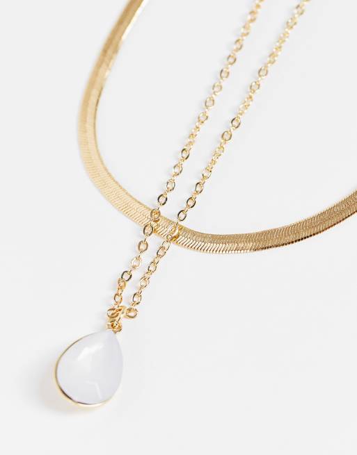 DesignB London - Meerlaagse ketting met halfedelsteen in goudkleur, 2 van 4