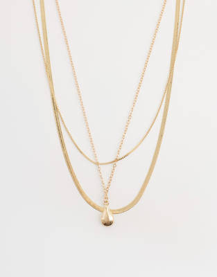 DesignB London - Mehrreihige Halskette in Gold mit Anhänger-Goldfarben