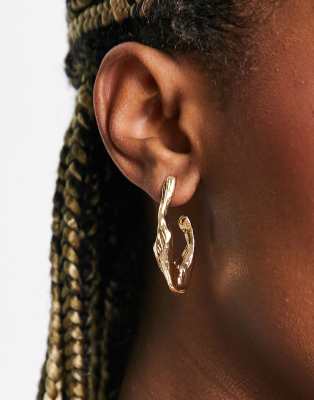 DesignB London Melted Design Hoop Earrings In Gold | ASOS