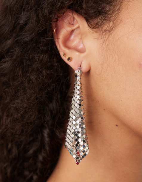 DesignB London mesh drop earrings in silver tone - view 1