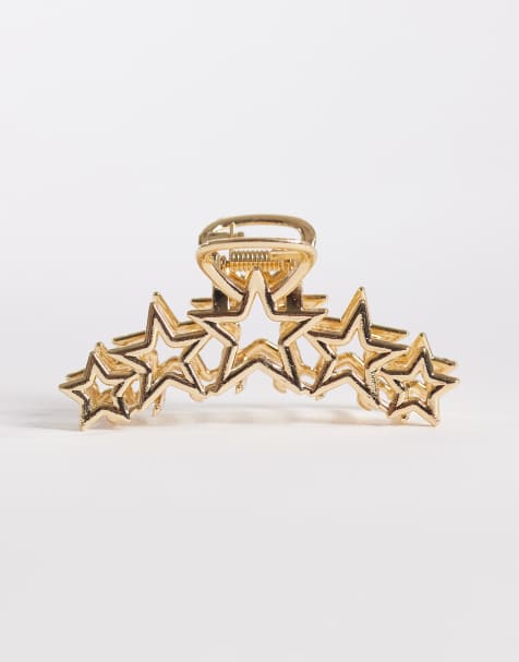 DesignB London metal multi star hair claw clip in gold tone - view 1