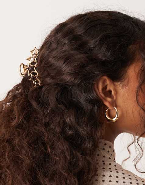 DesignB London metal multi star hair claw clip in gold - view 1