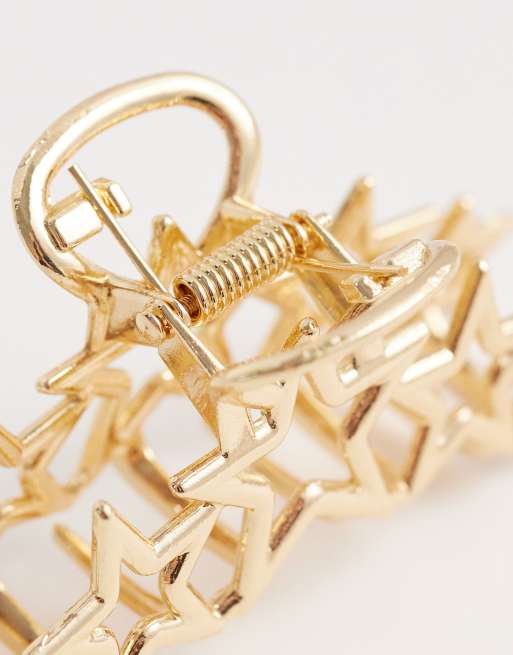 DesignB London metal multi star hair claw clip in gold, 2 of 3