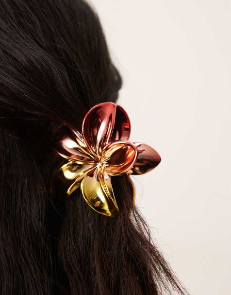 DesignB London – Metallic-Haarspange mit hawaiianischer Blume und Farbverlauf - view 1
