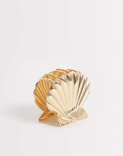 DesignB London metallic shell hair claw clip in gold - view 1
