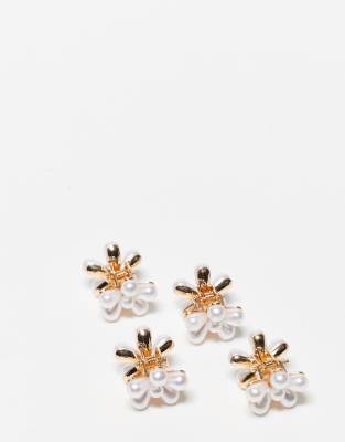 mini flower hair clips in pearl-White