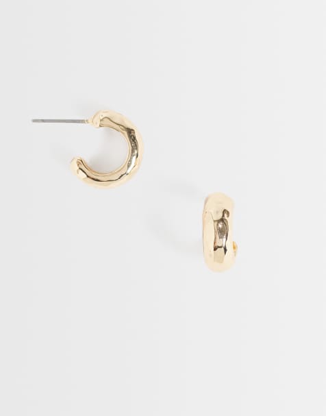 DesignB London mini hammered hoop earrings in gold - view 1