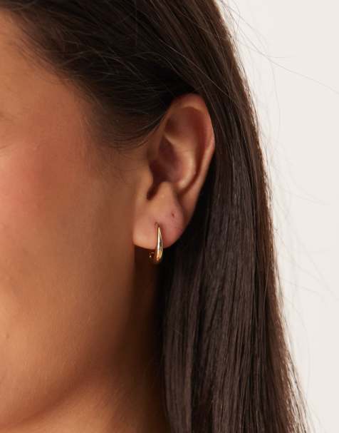 DesignB London mini huggie hoop earrings in gold - view 1