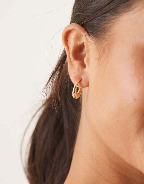DesignB London mini irregular molten hoop earrings in gold tone - view 1