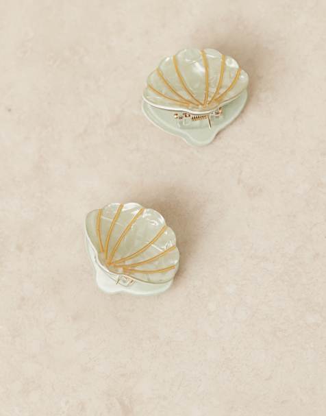 DesignB London – Mini-Muschel-Haarklammer in Mint - view 1