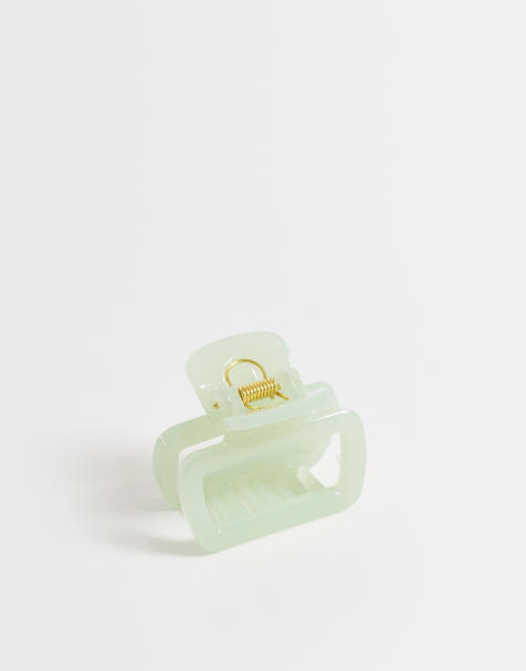 DesignB London mini square hair claw clip in opaque mint green - view 1