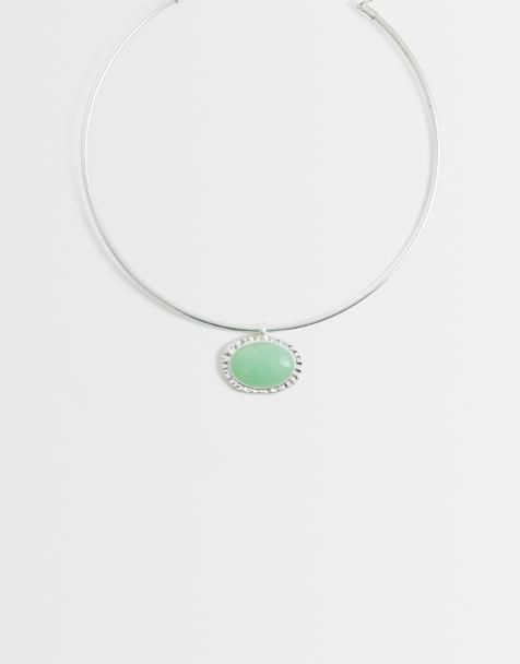 DesignB London mint stone torque necklace in silver - view 1