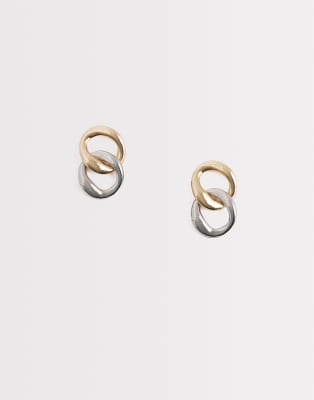 DesignB London DesignB London mixed metal linked hoop stud earrings in gold and silver-Multi