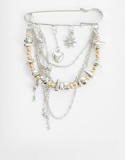 DesignB London mixed metal multi charm brooch in silver and gold - view 1