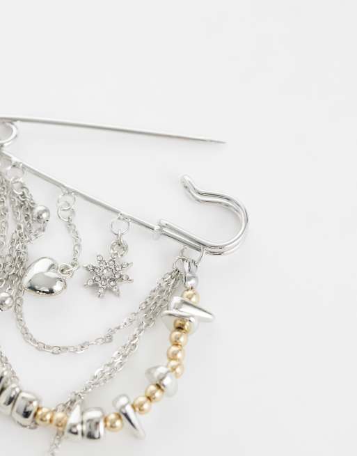 DesignB London mixed metal multi charm brooch in silver and gold, 2 of 3