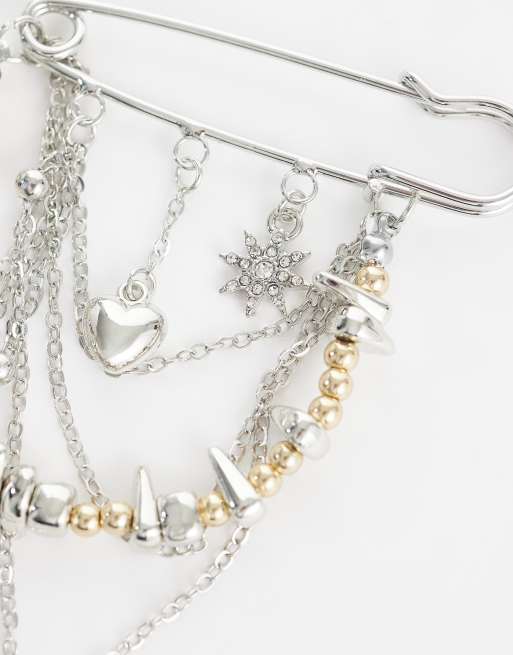 DesignB London mixed metal multi charm brooch in silver and gold, 3 of 3