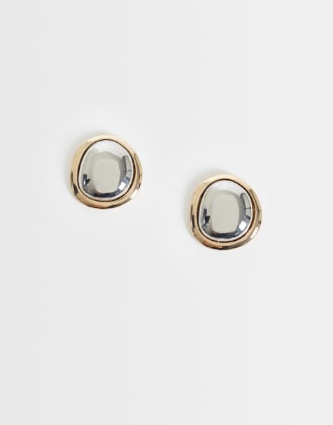 DesignB London mixed metal stud earrings in silver and gold - view 1