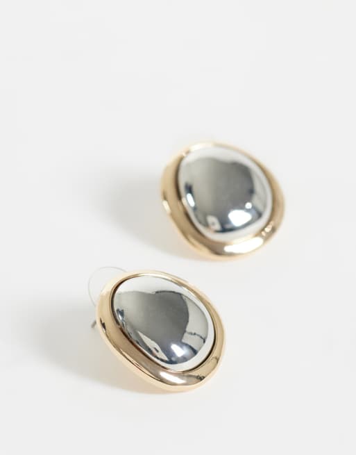 DesignB London mixed metal stud earrings in silver and gold, 3 of 4