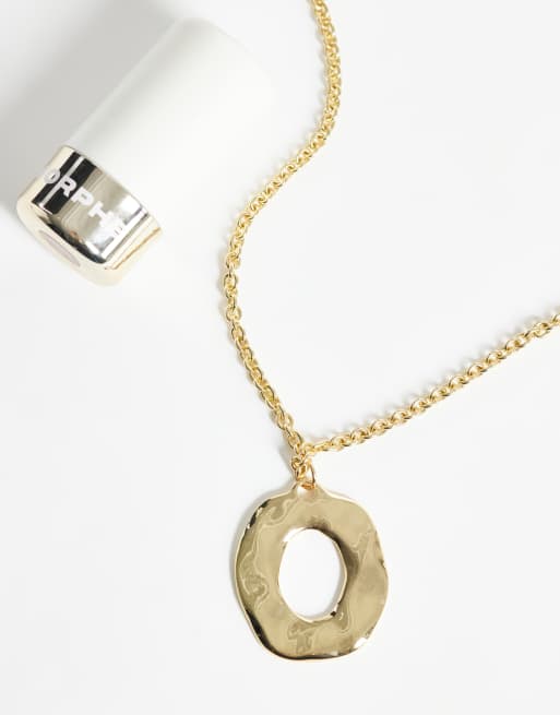 DesignB London molten chunky hoop pendant neckalce in gold, 2 of 4