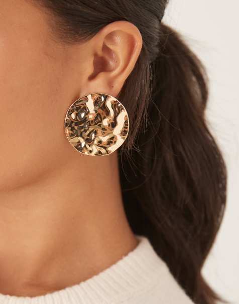 DesignB London molten disc stud earrings in gold tone - view 1
