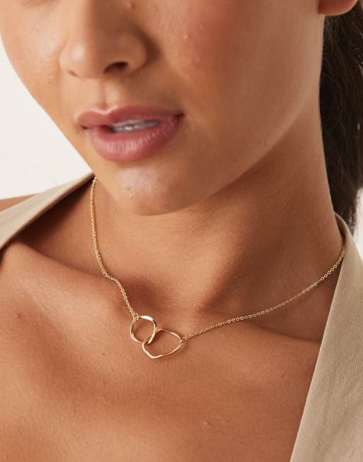 DesignB London molten double link pendant necklace in gold tone