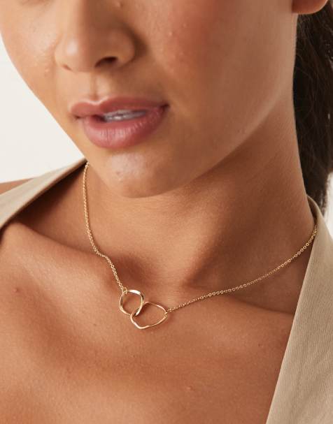 DesignB London molten double link pendant necklace in gold - view 1