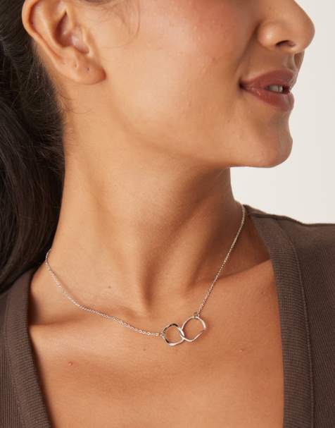 DesignB London molten double link pendant necklace in silver tone - view 1