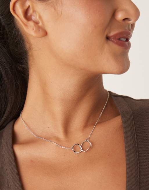 DesignB London molten double link pendant necklace in silver tone