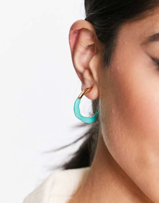 DesignB London molten green dipped hoop earrings in gold ASOS