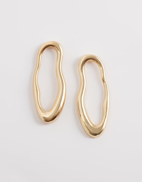 DesignB London molten hoop earrings in gold - view 1