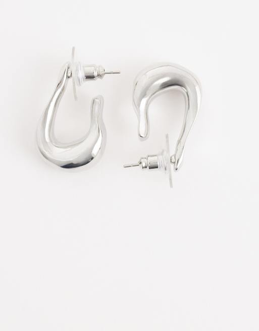 DesignB London molten hoop earrings in silver, 4 of 4