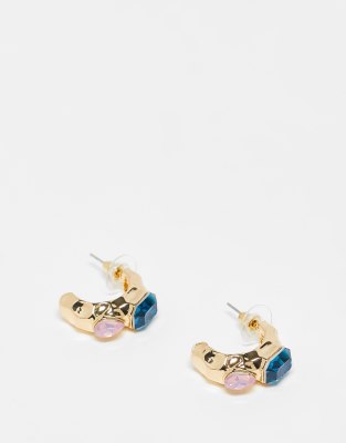 DesignB London Molten Hoop Earrings With Encrusted Glass In Gold | ASOS