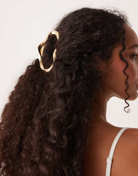DesignB London molten metal hair claw clip in gold - view 1