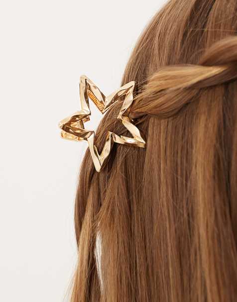 DesignB London molten metal star hair claw clip in gold - view 1