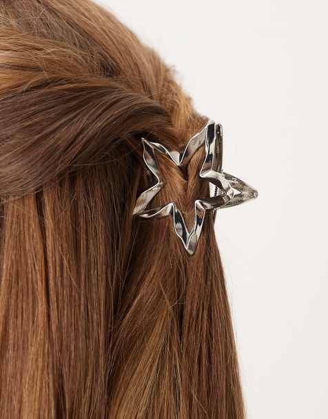 DesignB London molten metal star hair claw clip in silver - view 1
