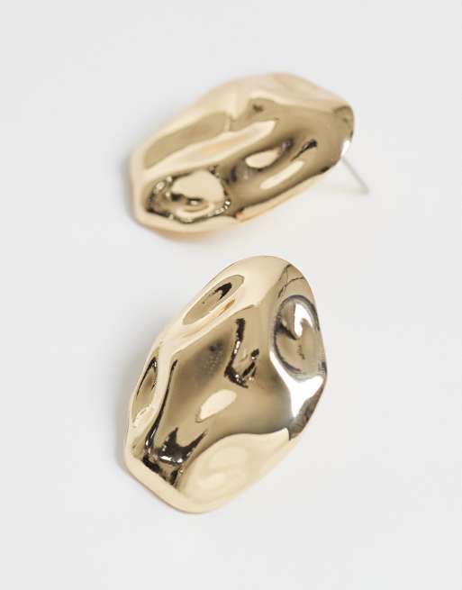 DesignB London molten metal stud earrings in gold, 4 of 5