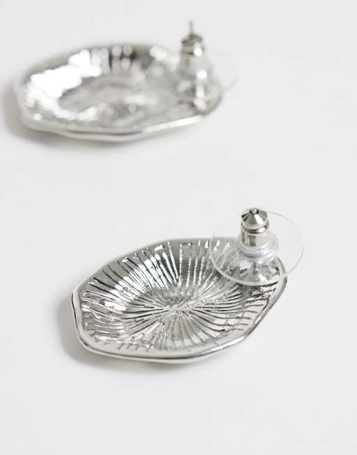DesignB London molten metal stud earrings in silver, 3 of 5