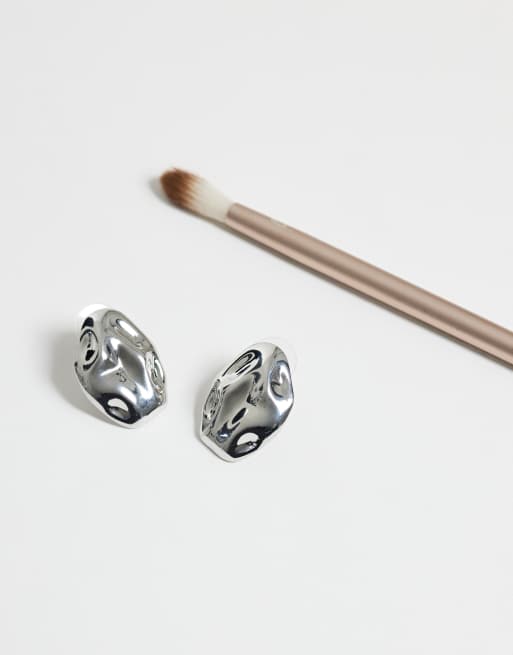 DesignB London molten metal stud earrings in silver, 5 of 5